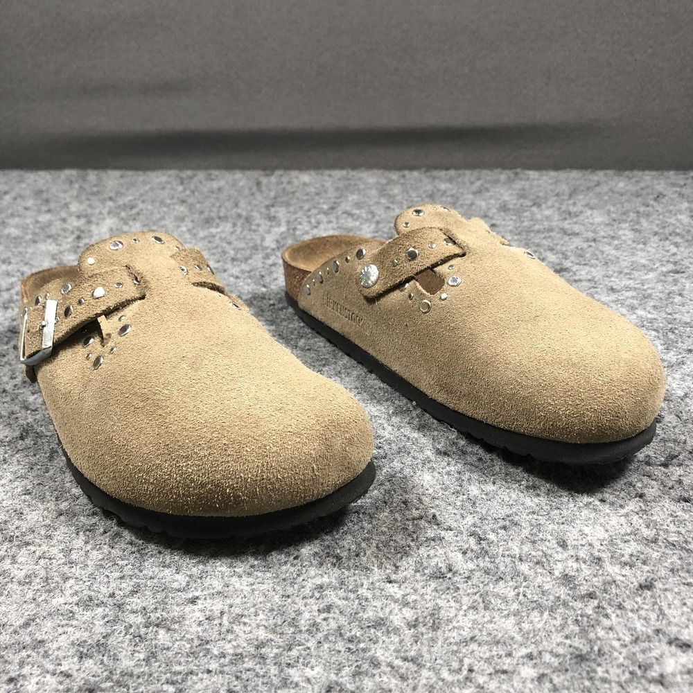 Birkenstock Boston Rivet Border Clogs Womens 40 9 Beige Suede Studded Buckle